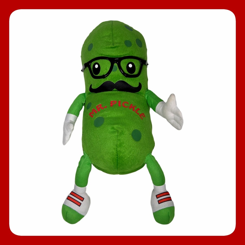 Fiesta Mr. Pickle Mascot Plushie Hipster Novelty Stuffed Animal Green Toy EUC